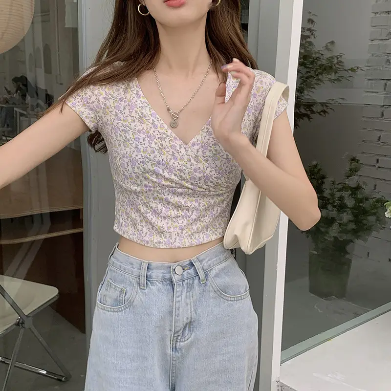 Women Floral V-Neck Crop Top 2025 Summer — feature 15