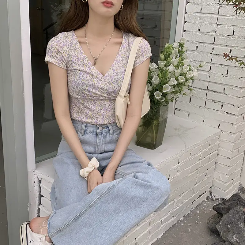 Women Floral V-Neck Crop Top 2025 Summer — feature 18