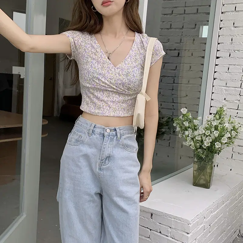 Women Floral V-Neck Crop Top 2025 Summer — feature 20