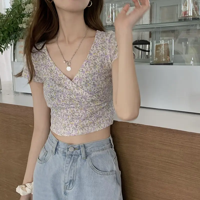 Women Floral V-Neck Crop Top 2025 Summer — feature 21