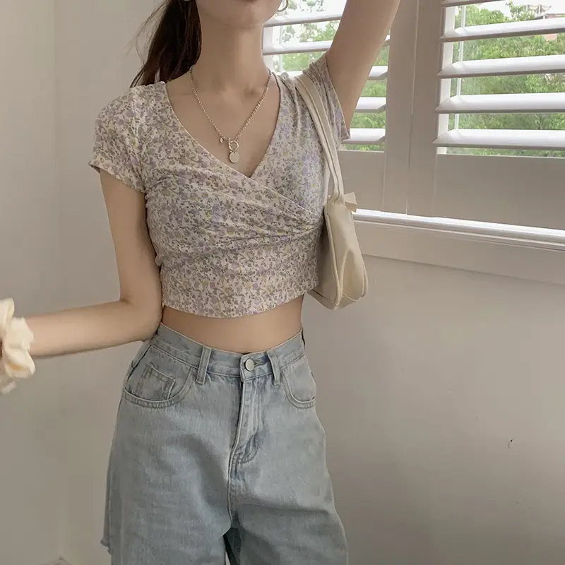 Women Floral V-Neck Crop Top 2025 Summer — feature 23