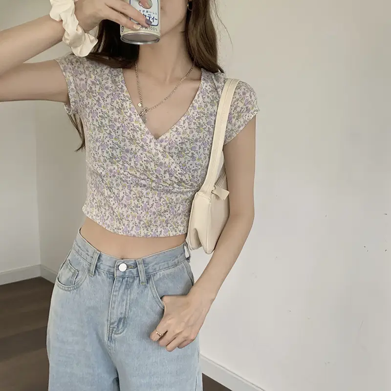 Women Floral V-Neck Crop Top 2025 Summer — feature 25