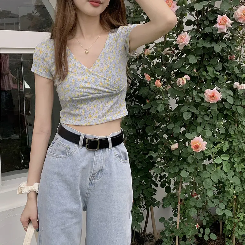 Women Floral V-Neck Crop Top 2025 Summer — feature 5