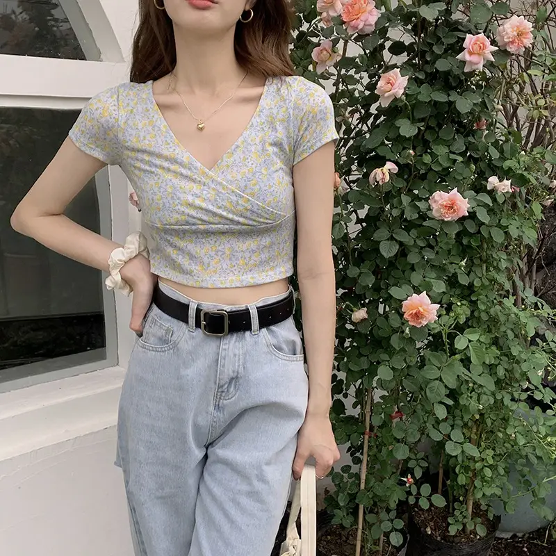 Women Floral V-Neck Crop Top 2025 Summer — feature 6