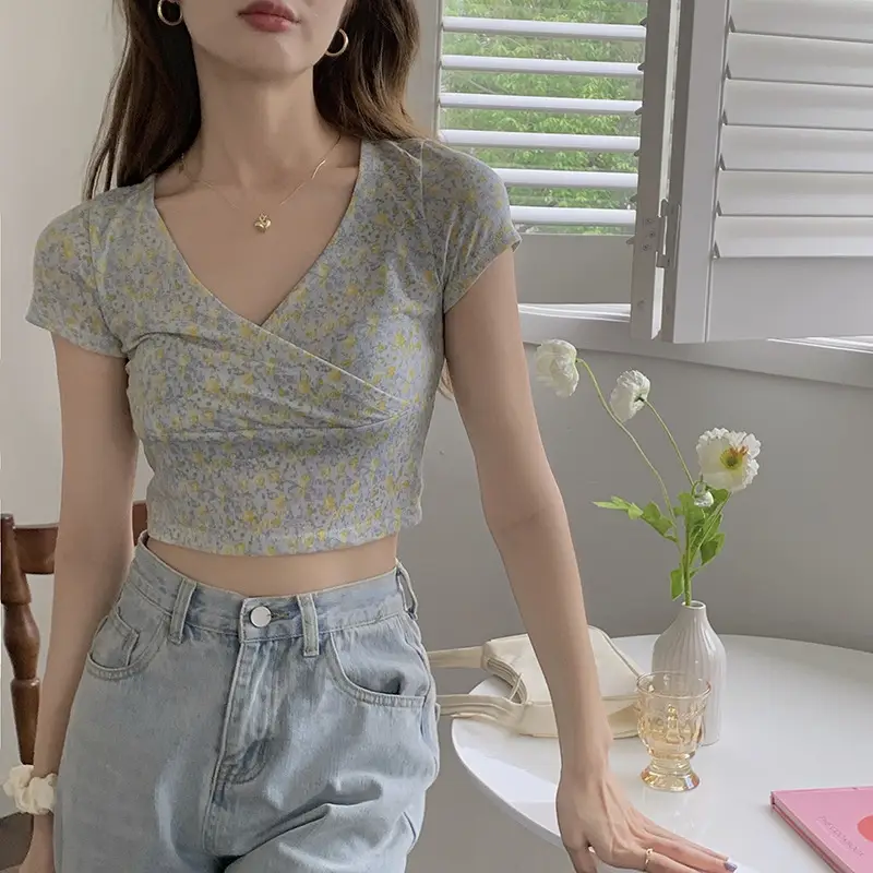 Women Floral V-Neck Crop Top 2025 Summer — feature 7