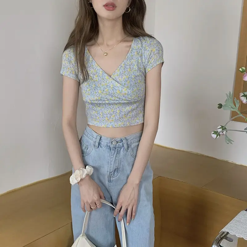 Women Floral V-Neck Crop Top 2025 Summer — feature 8