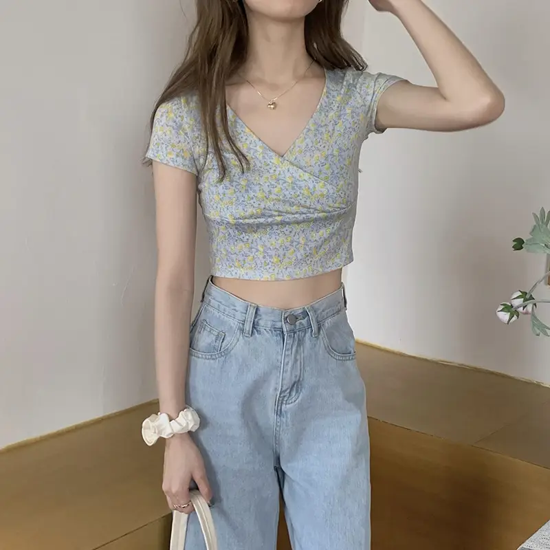Women Floral V-Neck Crop Top 2025 Summer — feature 9