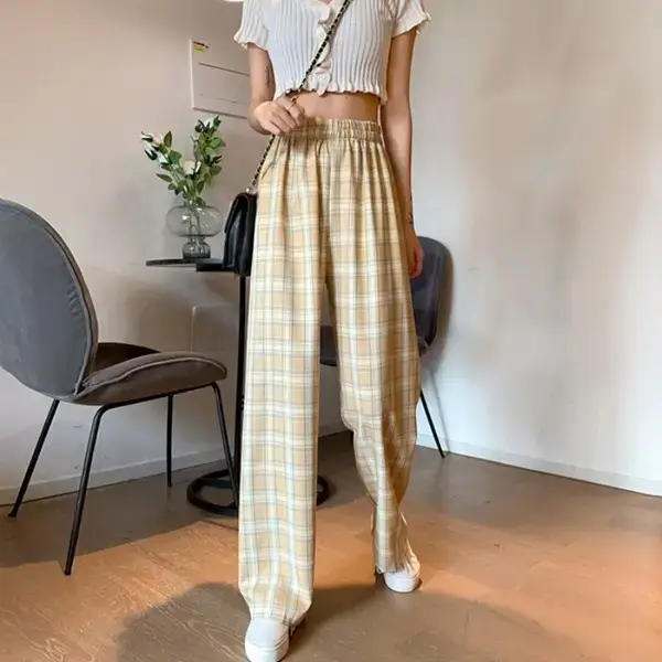 Women Plaid Loose Waist Draping Pants Summer - Image 8