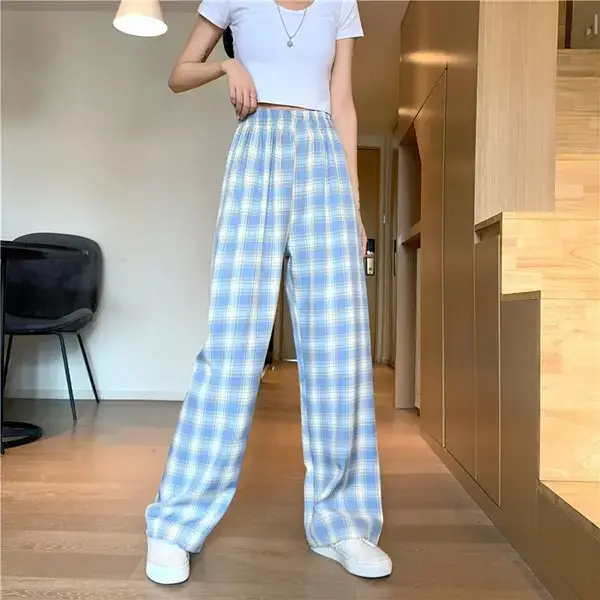 Women Plaid Loose Waist Draping Pants Summer - Image 9