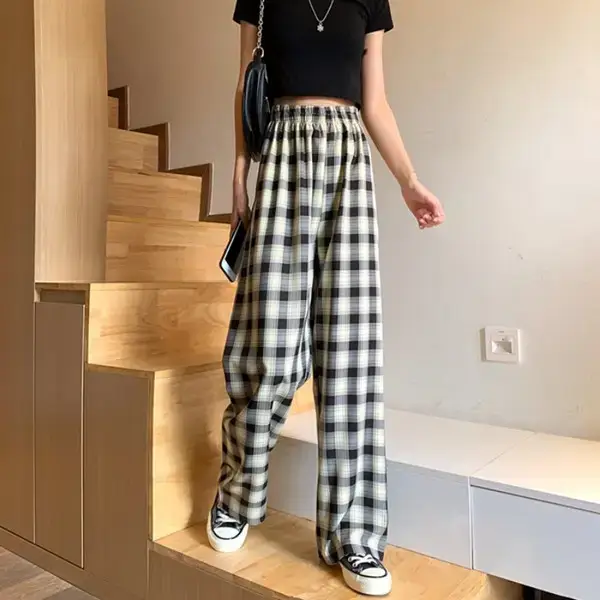 Women Plaid Loose Waist Draping Pants Summer - Image 10