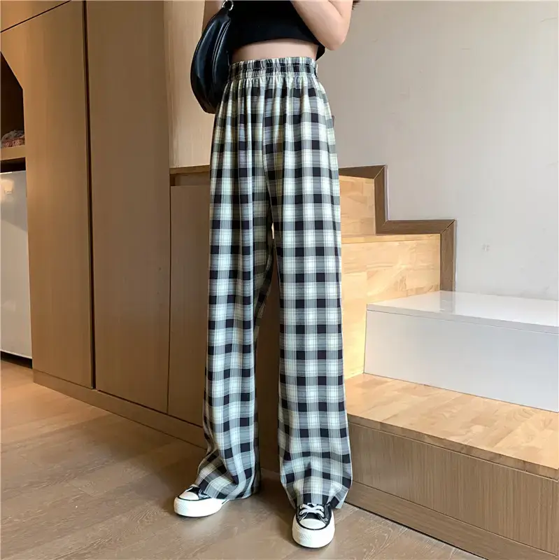 Women Plaid Loose Waist Draping Pants Summer — feature 10