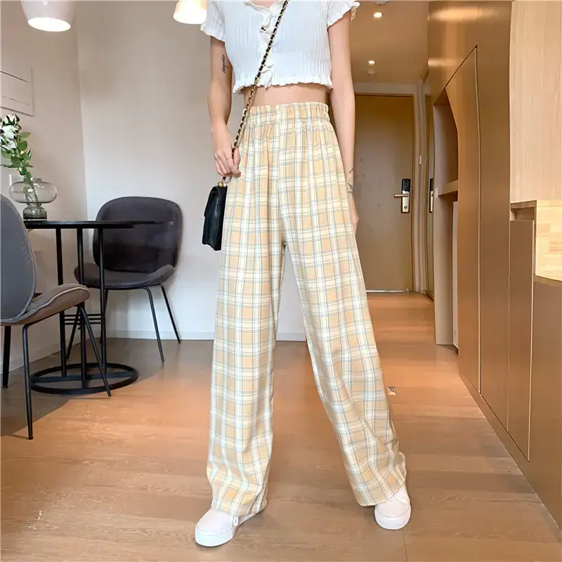 Women Plaid Loose Waist Draping Pants Summer — feature 11