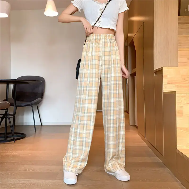 Women Plaid Loose Waist Draping Pants Summer — feature 12