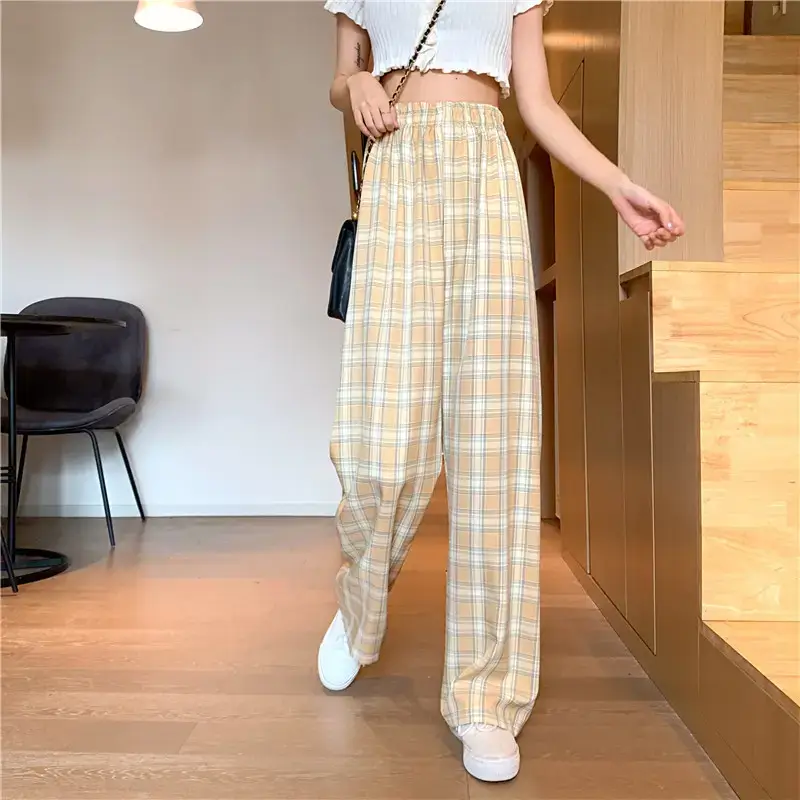 Women Plaid Loose Waist Draping Pants Summer — feature 13
