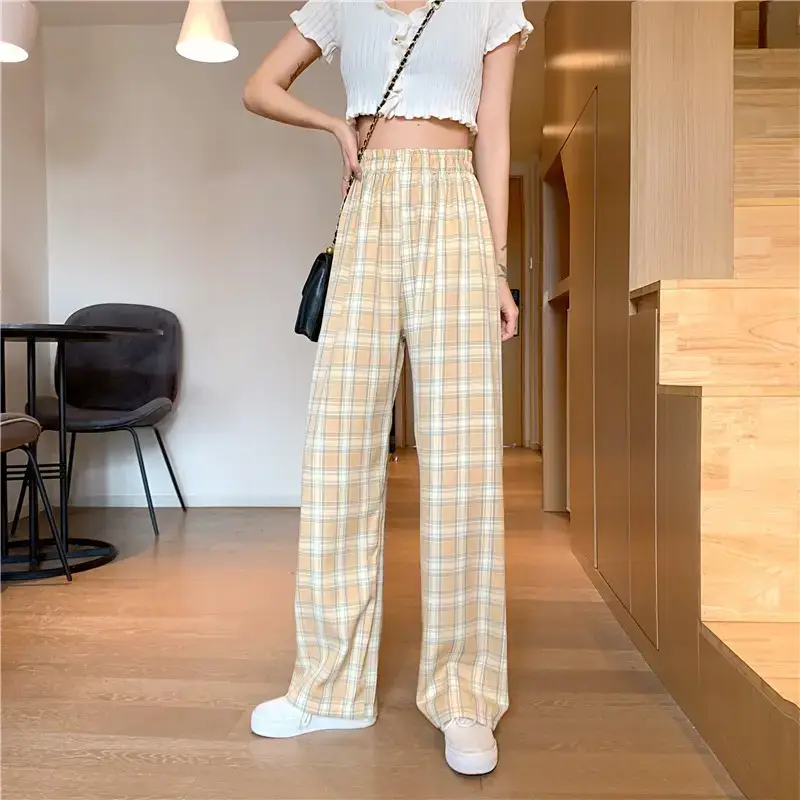 Women Plaid Loose Waist Draping Pants Summer — feature 14