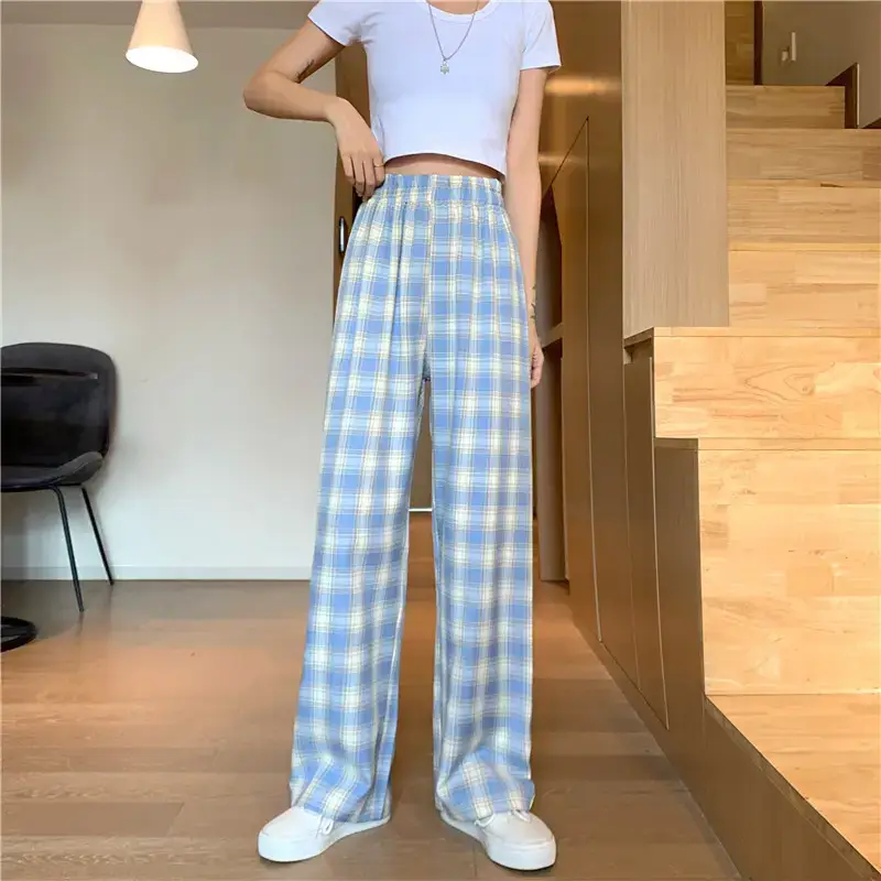 Women Plaid Loose Waist Draping Pants Summer — feature 3