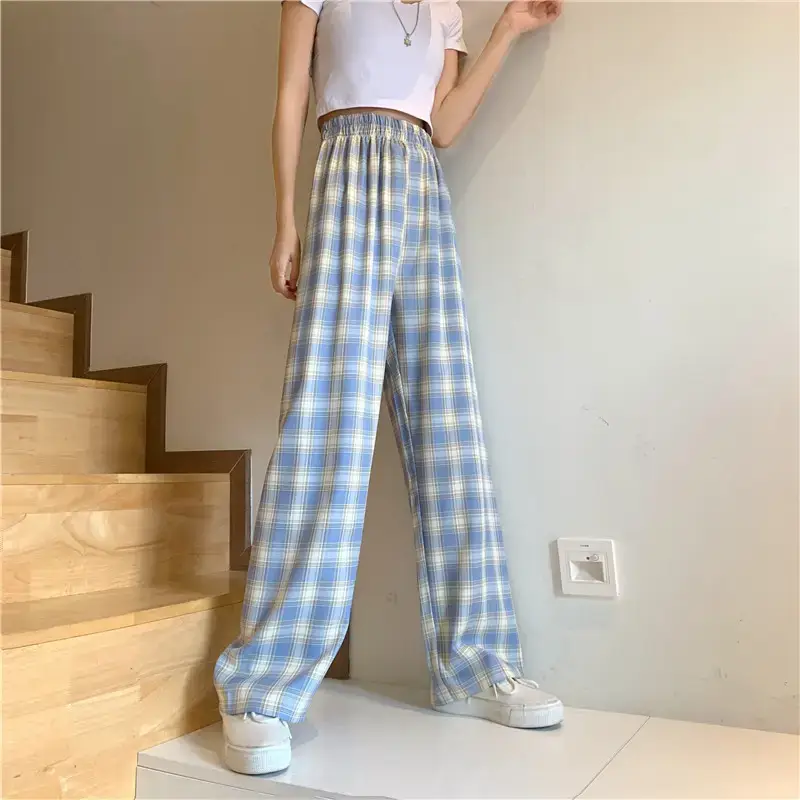 Women Plaid Loose Waist Draping Pants Summer — feature 5