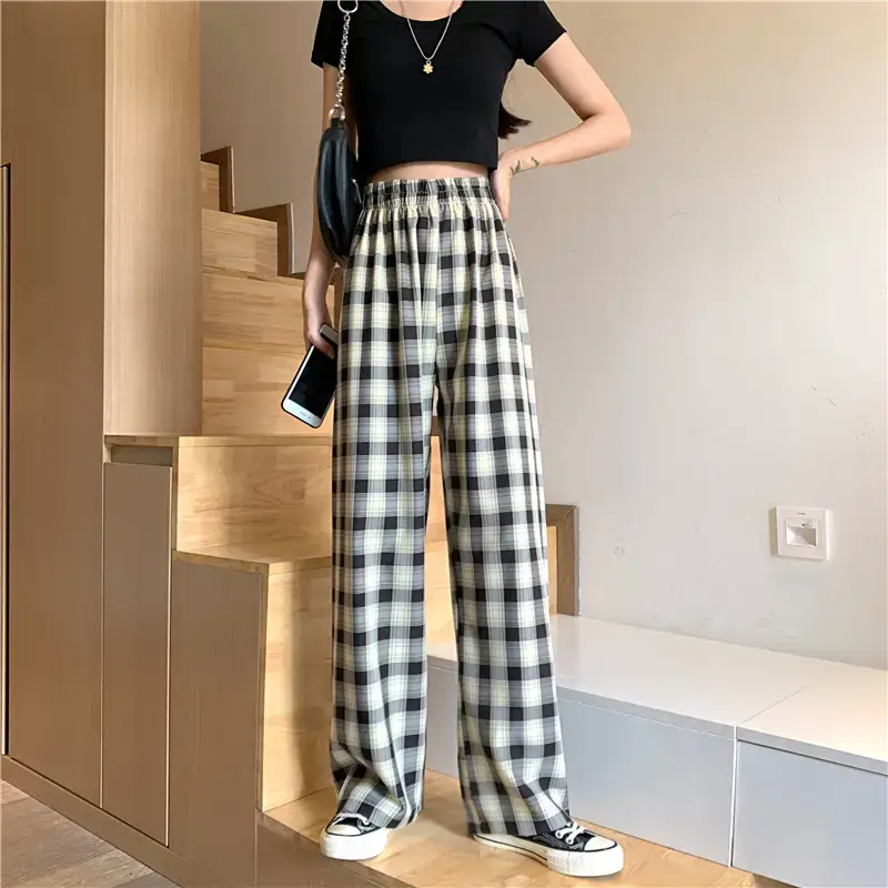 Women Plaid Loose Waist Draping Pants Summer — feature 6