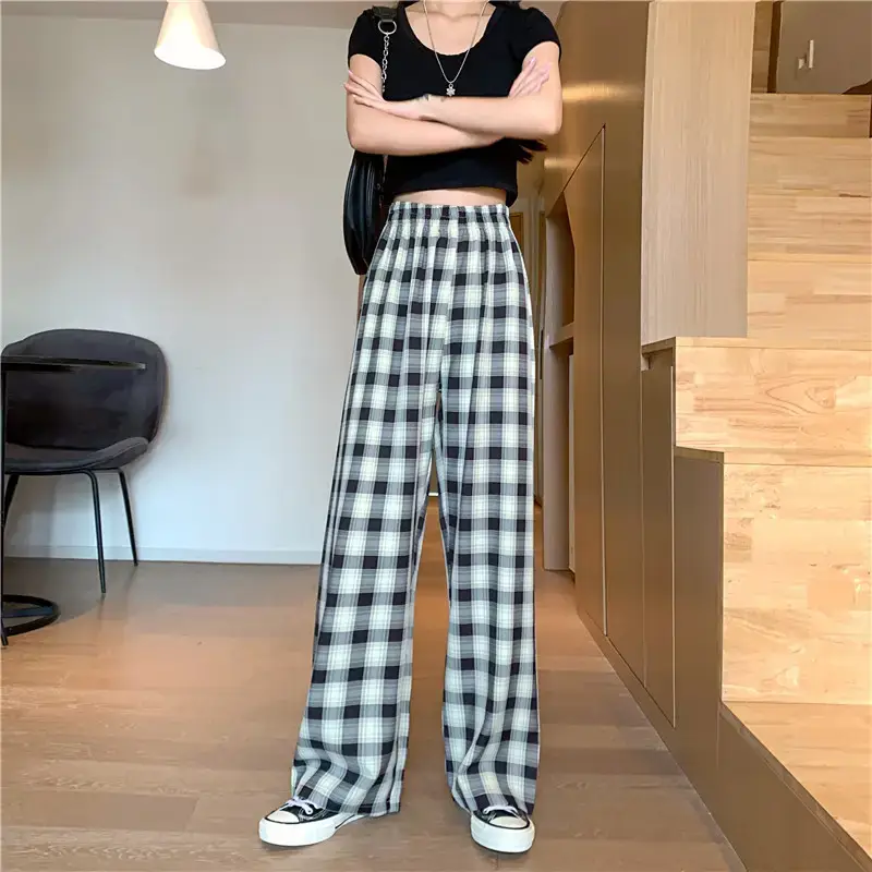 Women Plaid Loose Waist Draping Pants Summer — feature 7