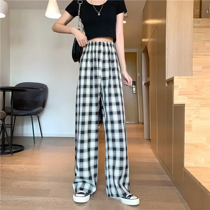 Women Plaid Loose Waist Draping Pants Summer — feature 8