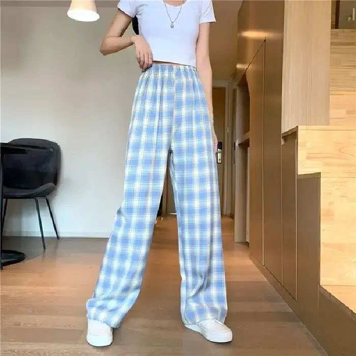 Women Plaid Loose Waist Draping Pants Summer - Image 2