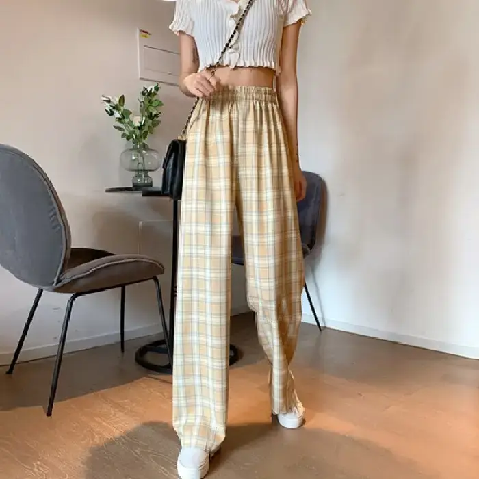 Women Plaid Loose Waist Draping Pants Summer - Image 6