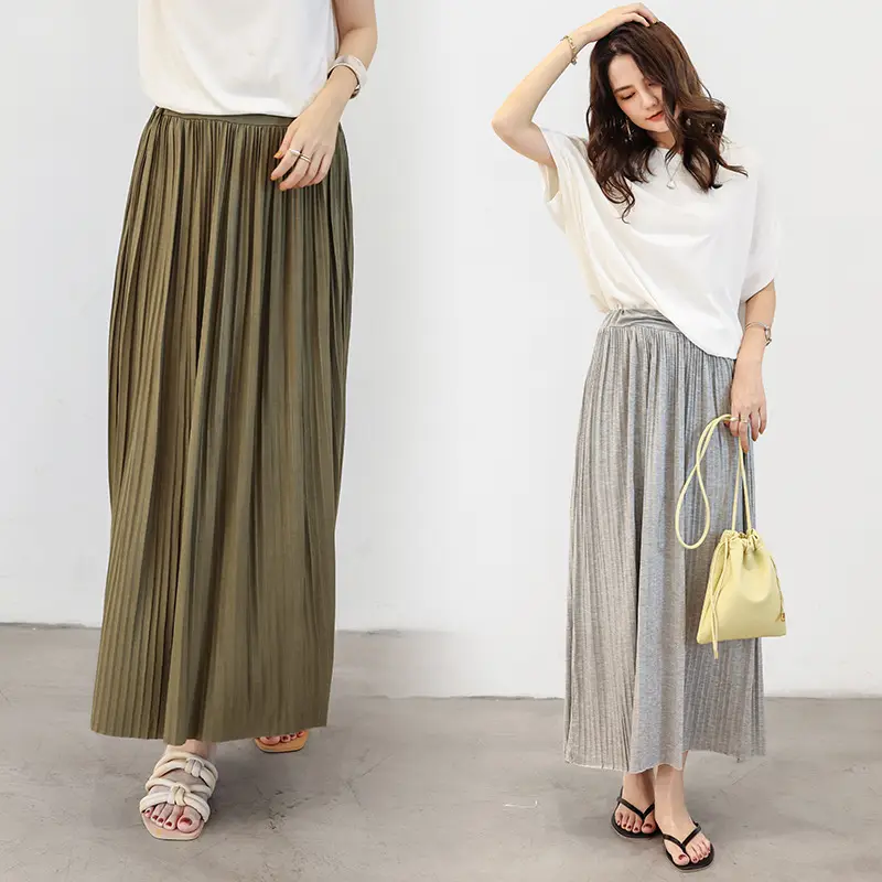2021 Women's Pleated Skirt Olive Green High Waist - Image 10