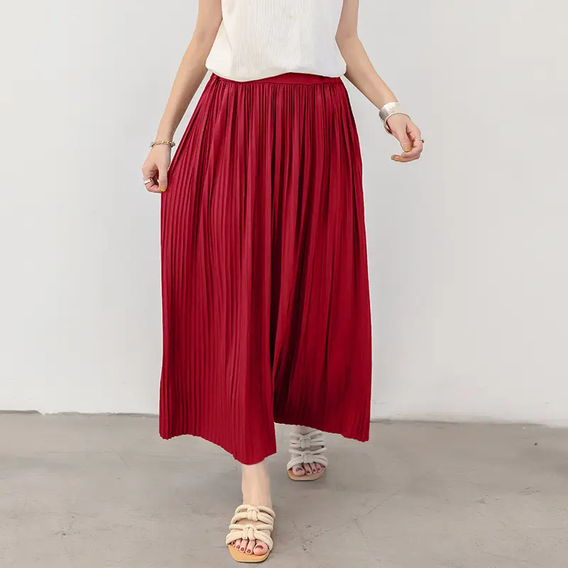 2021 Women's Pleated Skirt Olive Green High Waist - Image 3