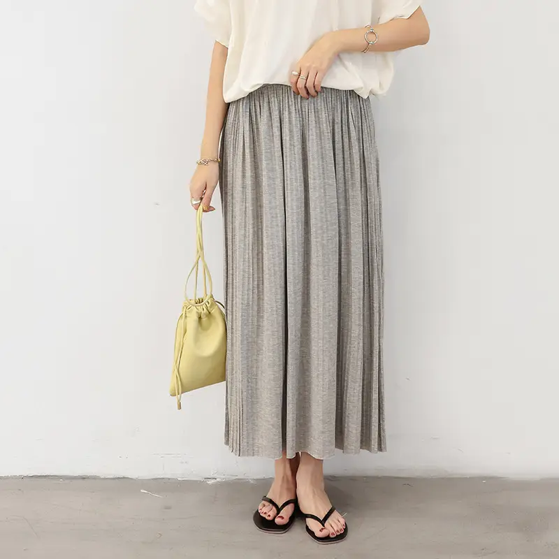 2021 Women's Pleated Skirt Olive Green High Waist - Image 5