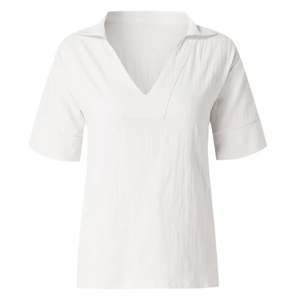 2026 V-Neck Linen Plus Size Women Shirt Mint Green - Image 12