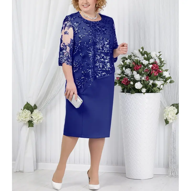 Light Blue Lace Two-Piece Dress for Women Large Size - Image 10