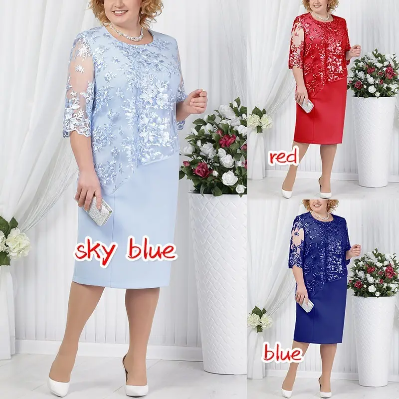 Light Blue Lace Two-Piece Dress for Women Large Size — feature 2