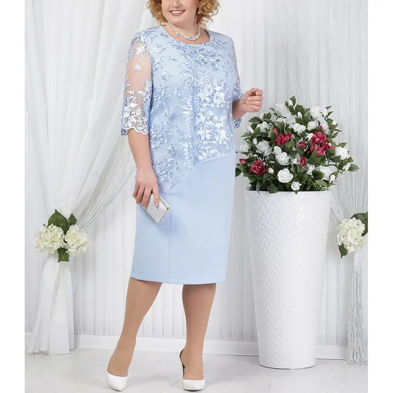 Light Blue Lace Two-Piece Dress for Women Large Size — feature 3