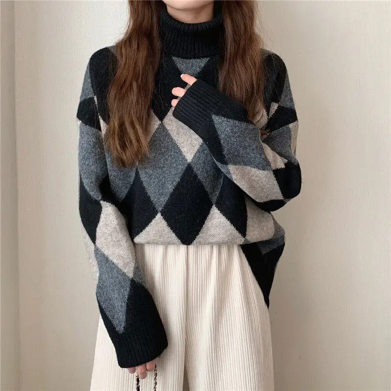Women's Korean Style Diamond Turtleneck Sweater — feature 16