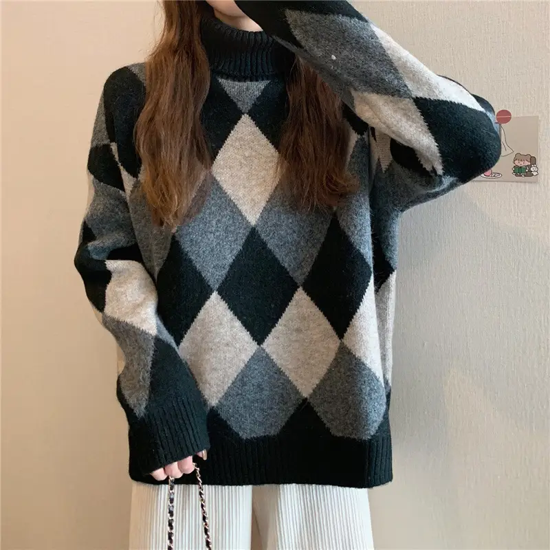 Women's Korean Style Diamond Turtleneck Sweater — feature 17