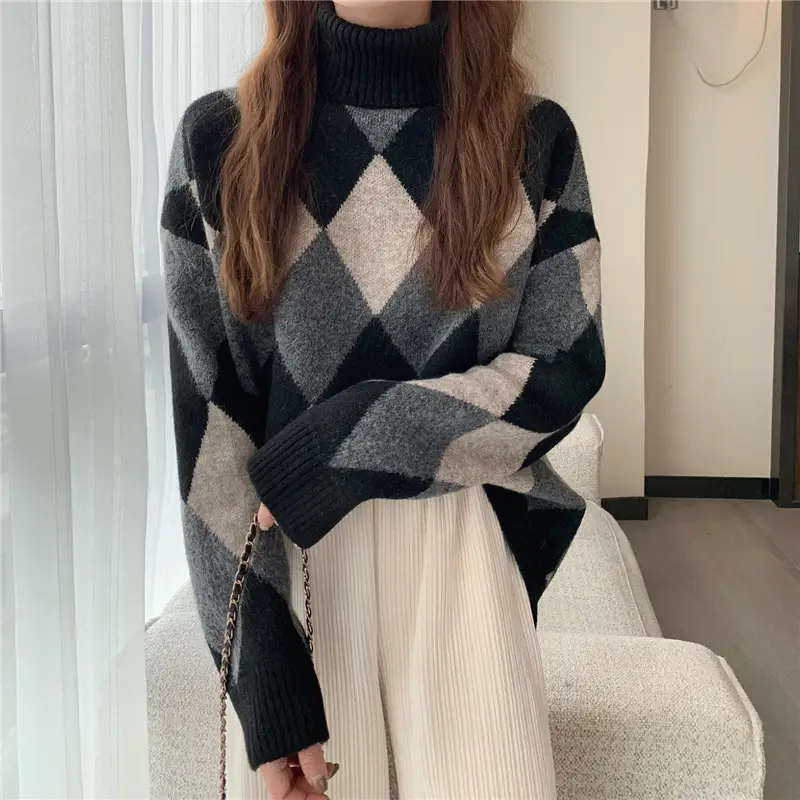 Women's Korean Style Diamond Turtleneck Sweater — feature 18