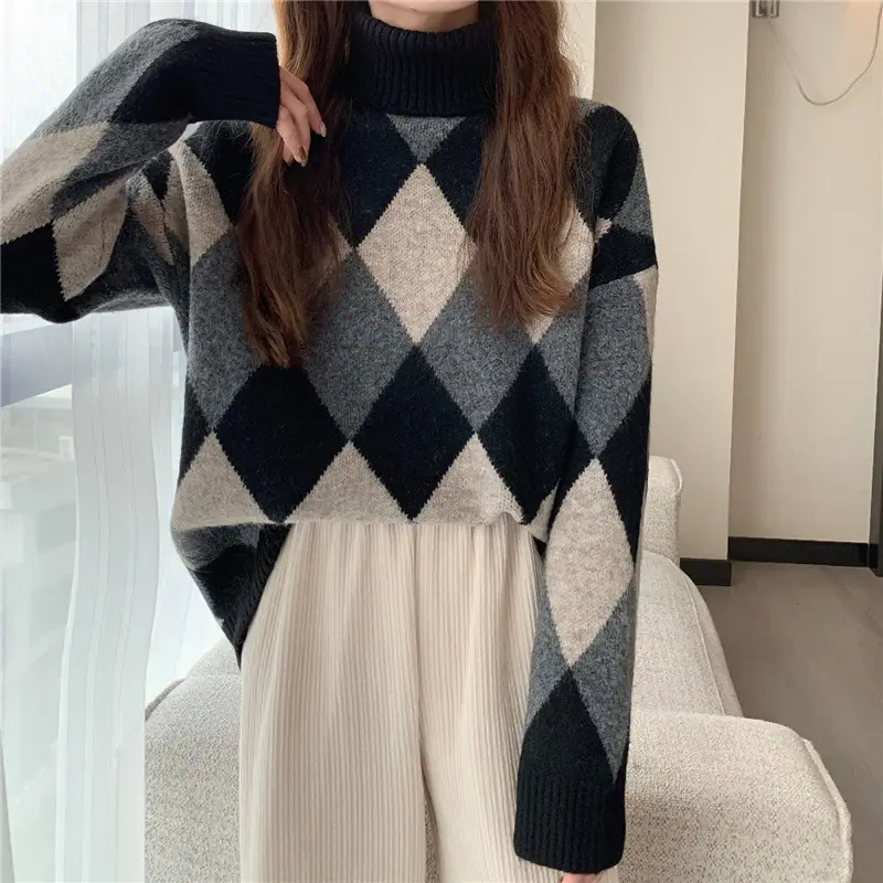 Women's Korean Style Diamond Turtleneck Sweater — feature 20