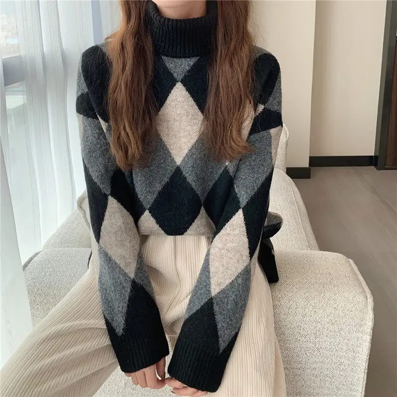 Women's Korean Style Diamond Turtleneck Sweater — feature 21