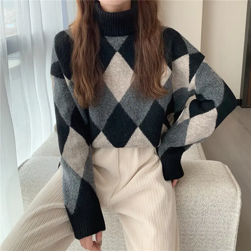 Women's Korean Style Diamond Turtleneck Sweater — feature 22