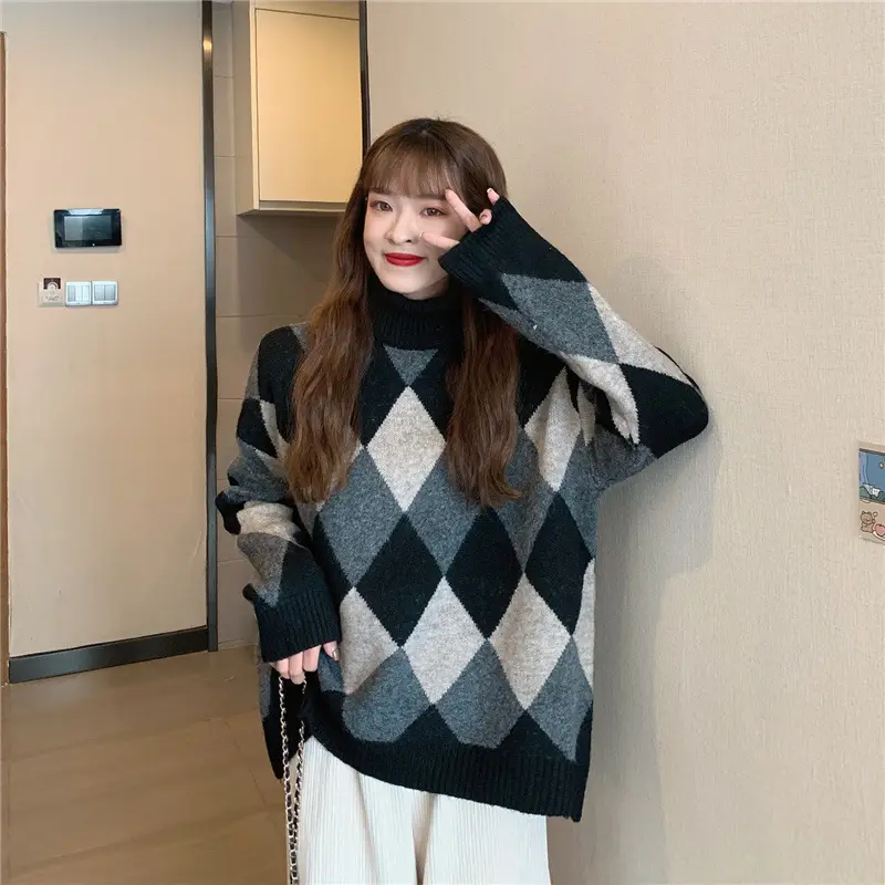 Women's Korean Style Diamond Turtleneck Sweater — feature 23