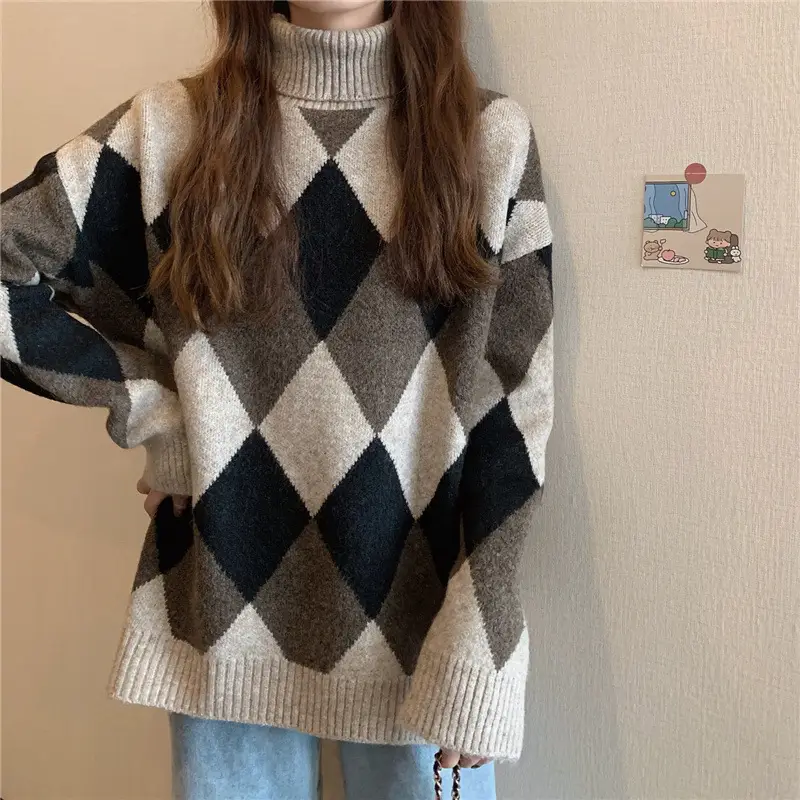 Women's Korean Style Diamond Turtleneck Sweater — feature 24