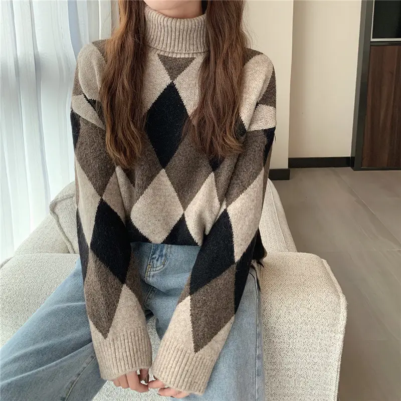 Women's Korean Style Diamond Turtleneck Sweater — feature 25