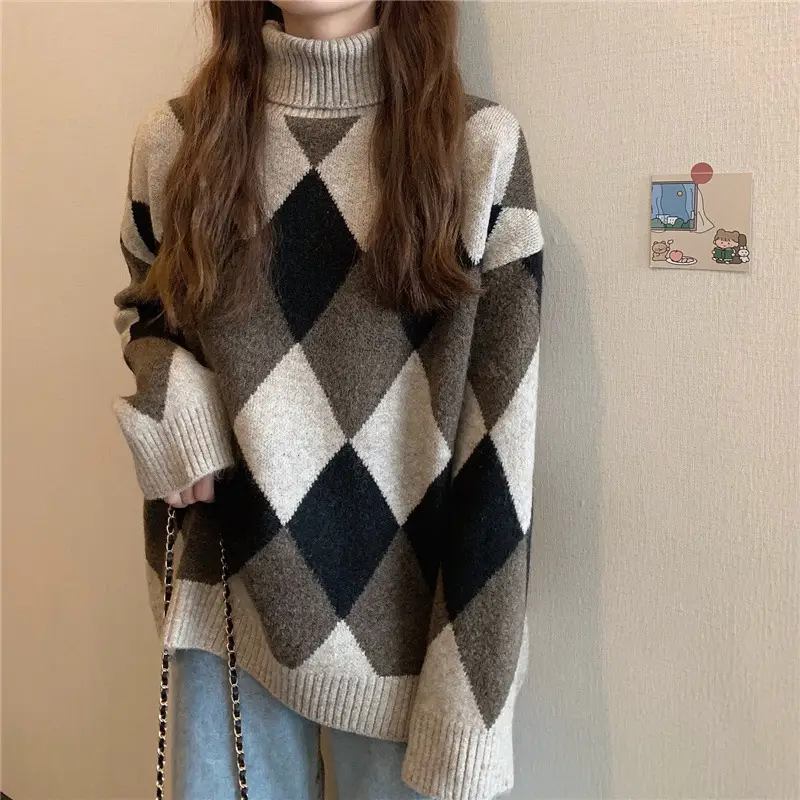 Women's Korean Style Diamond Turtleneck Sweater — feature 26