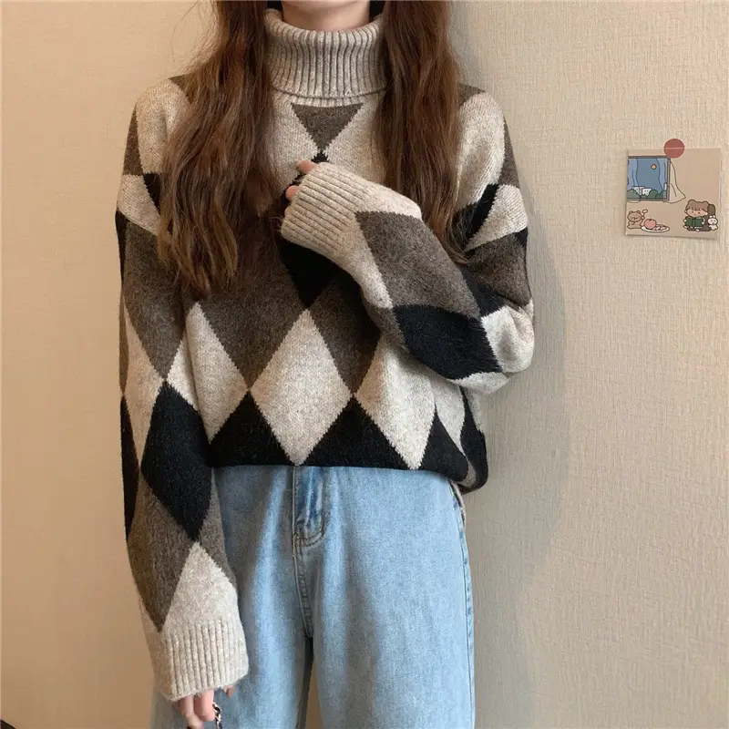 Women's Korean Style Diamond Turtleneck Sweater — feature 27