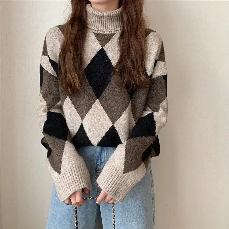Women's Korean Style Diamond Turtleneck Sweater — feature 28
