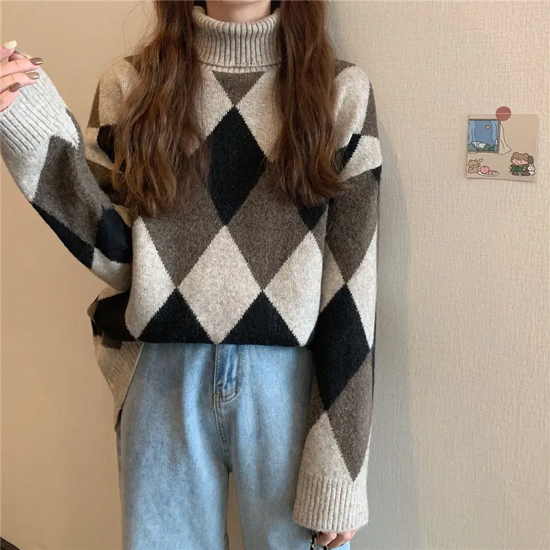 Women's Korean Style Diamond Turtleneck Sweater — feature 29