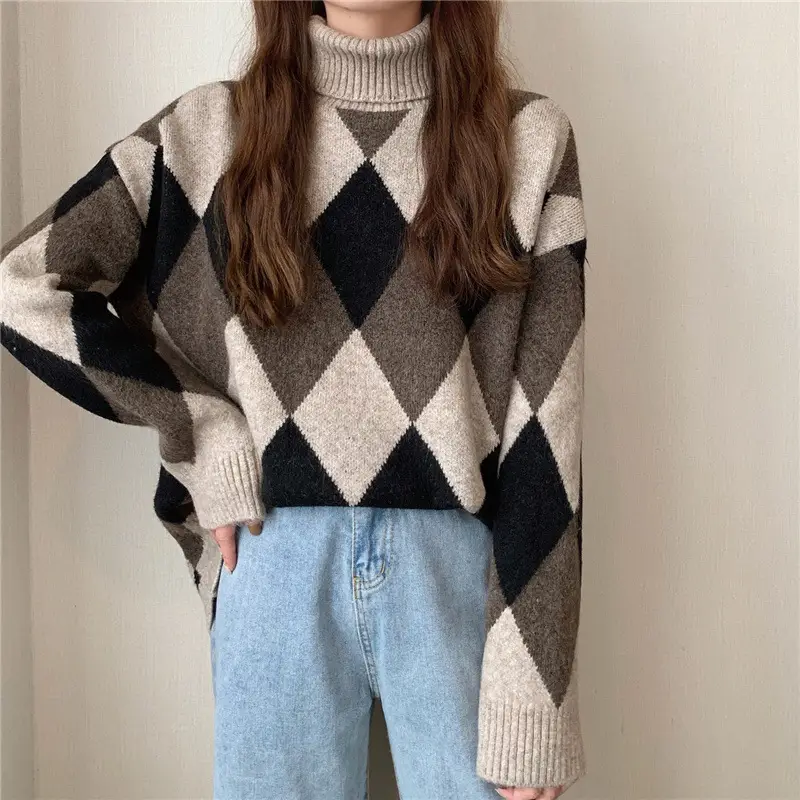 Women's Korean Style Diamond Turtleneck Sweater — feature 30