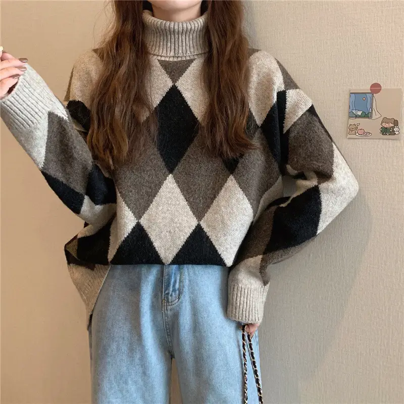 Women's Korean Style Diamond Turtleneck Sweater — feature 31