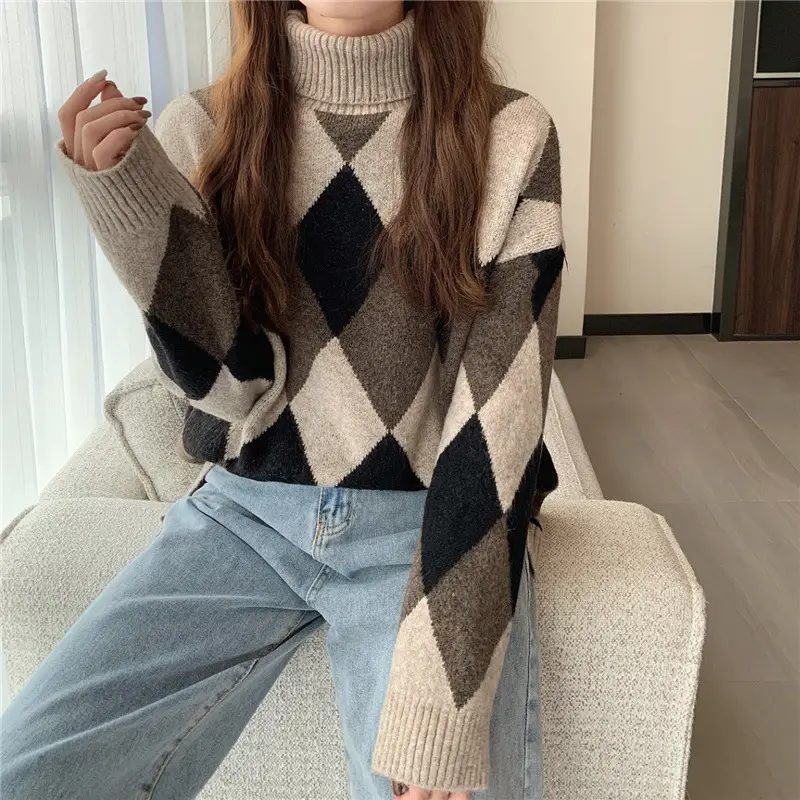 Women's Korean Style Diamond Turtleneck Sweater — feature 32