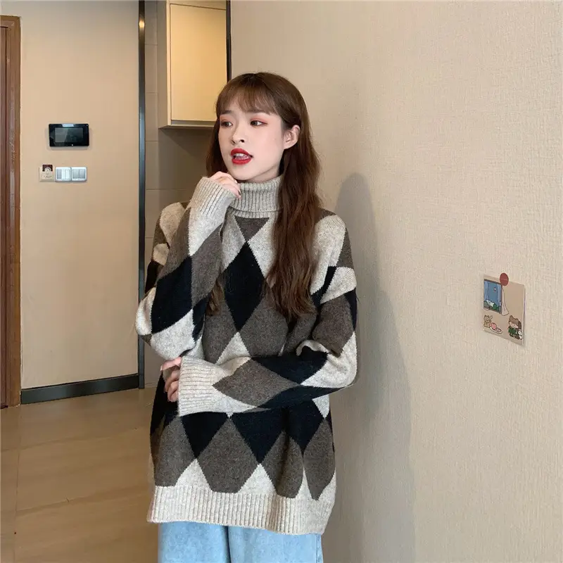 Women's Korean Style Diamond Turtleneck Sweater — feature 33